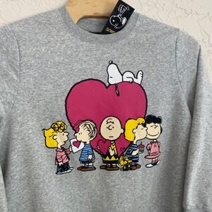 Peanuts Women Valentine Snoopy Charlie Brown Crewneck Sweatshirt 2X Gray NWT